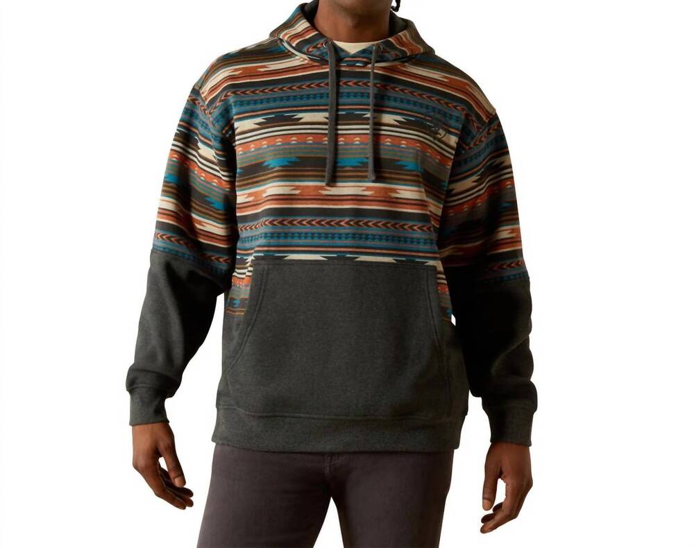 NEW ARIAT men's color block hoodie in rust serape